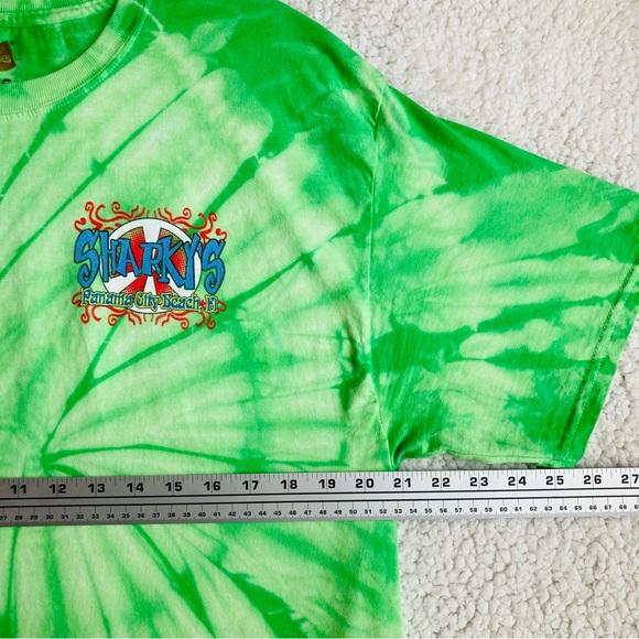 Hanes Sharky's Panama City green tie dye graphic short sleeve tee, Sz L - Picture 7 of 15